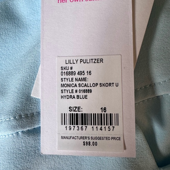 Lilly Pulitzer Luxletic Monica Scallop Skort, Hydra Blue, size 16, NWT - Picture 6 of 6